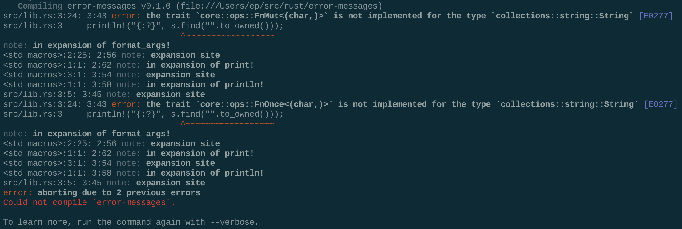 A terminal screenshot of the 1.2.0 error message.