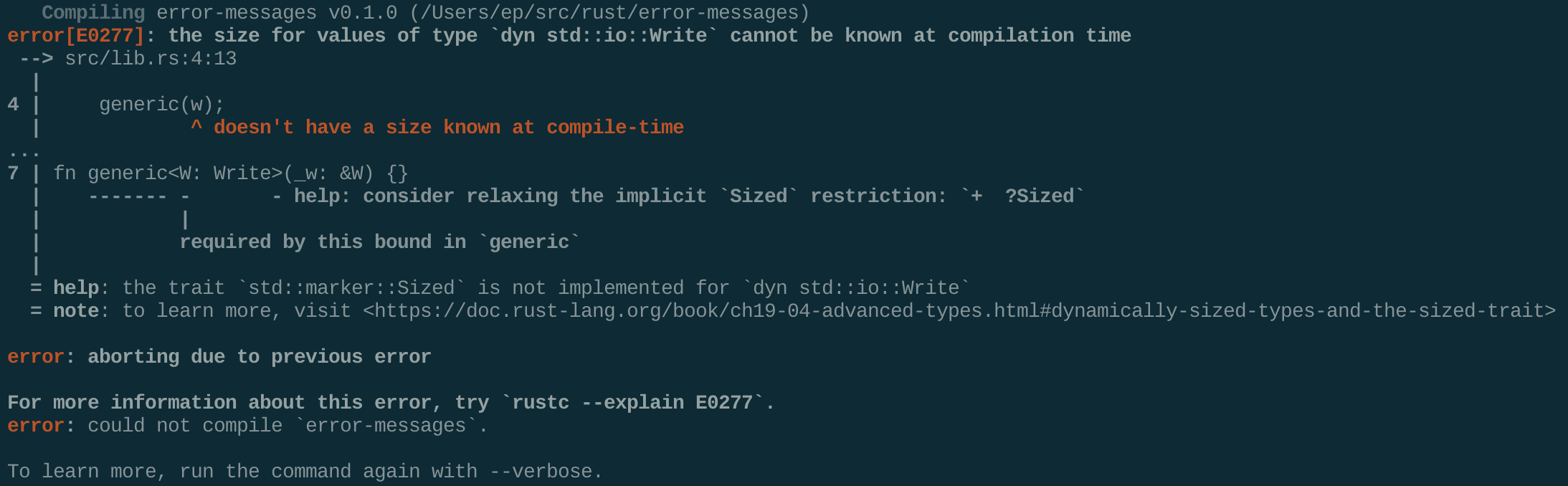 A terminal screenshot of the 1.43.0 error message.